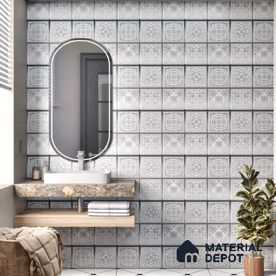 Metallic Wall Tile TL 07235 D Silver Mist 1 ft x 1 ft Ceramic Matte Finish - 9 mm  | 2 mm Spacer is Mandatory | Suitable For Bathroom, Kitchen, Dining Area | Please Expect a Slight Variation of Pattern (Sample)
